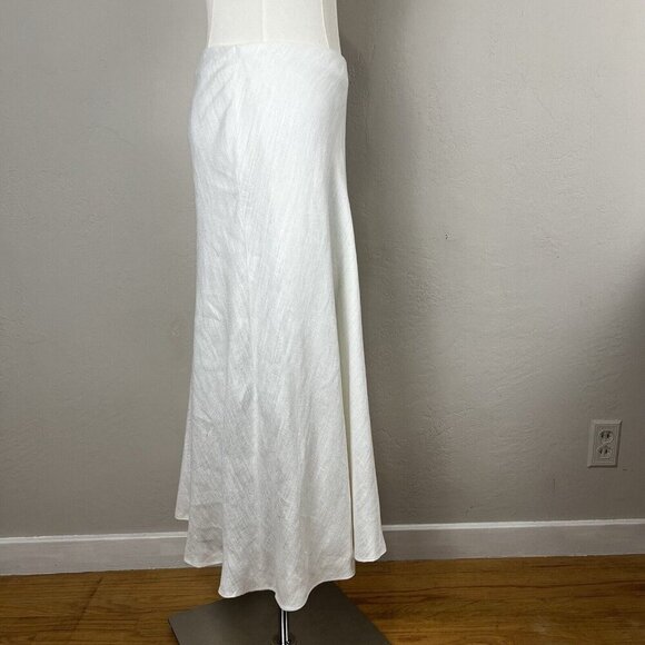 THEORY Midi Skirt White Woven Faux Wrap A Line Herring Linen Blend Size 8 - Picture 11 of 16